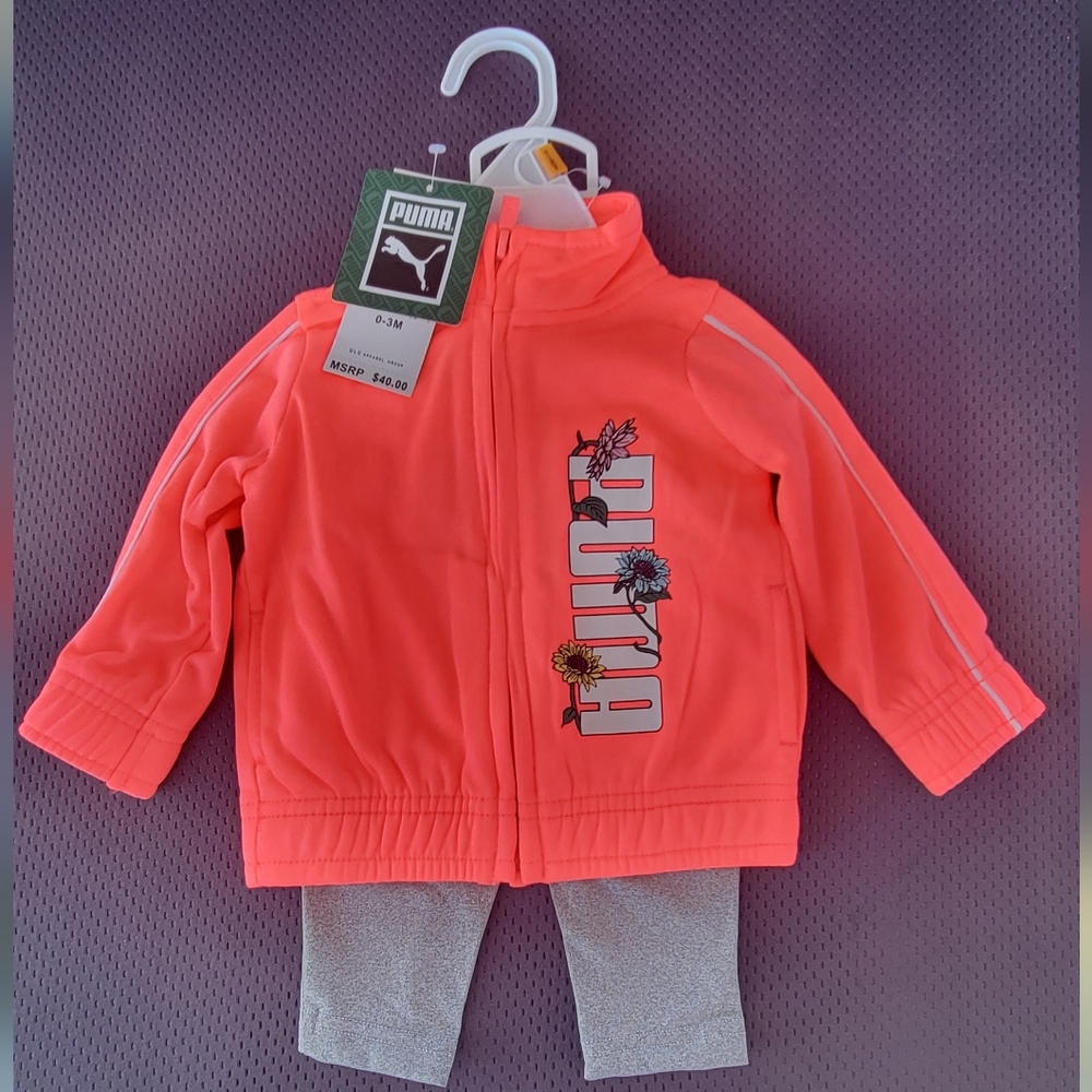 Puma Bright Coral Jacket and Gray Leggings Set